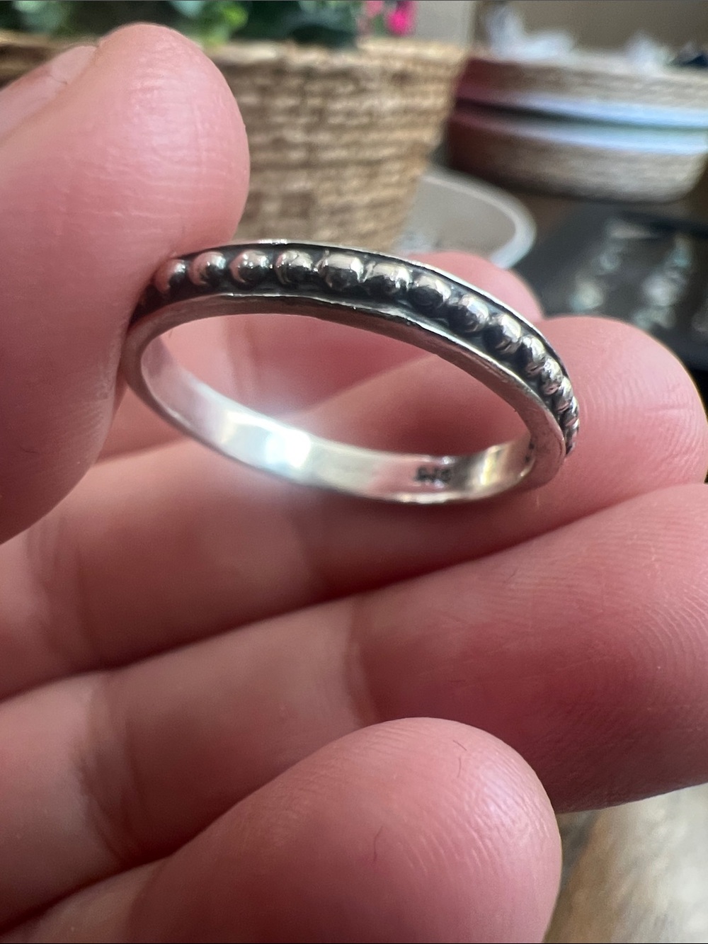 Vintage Sterling Silver Beaded Band Ring - Shube's makers mark size 8